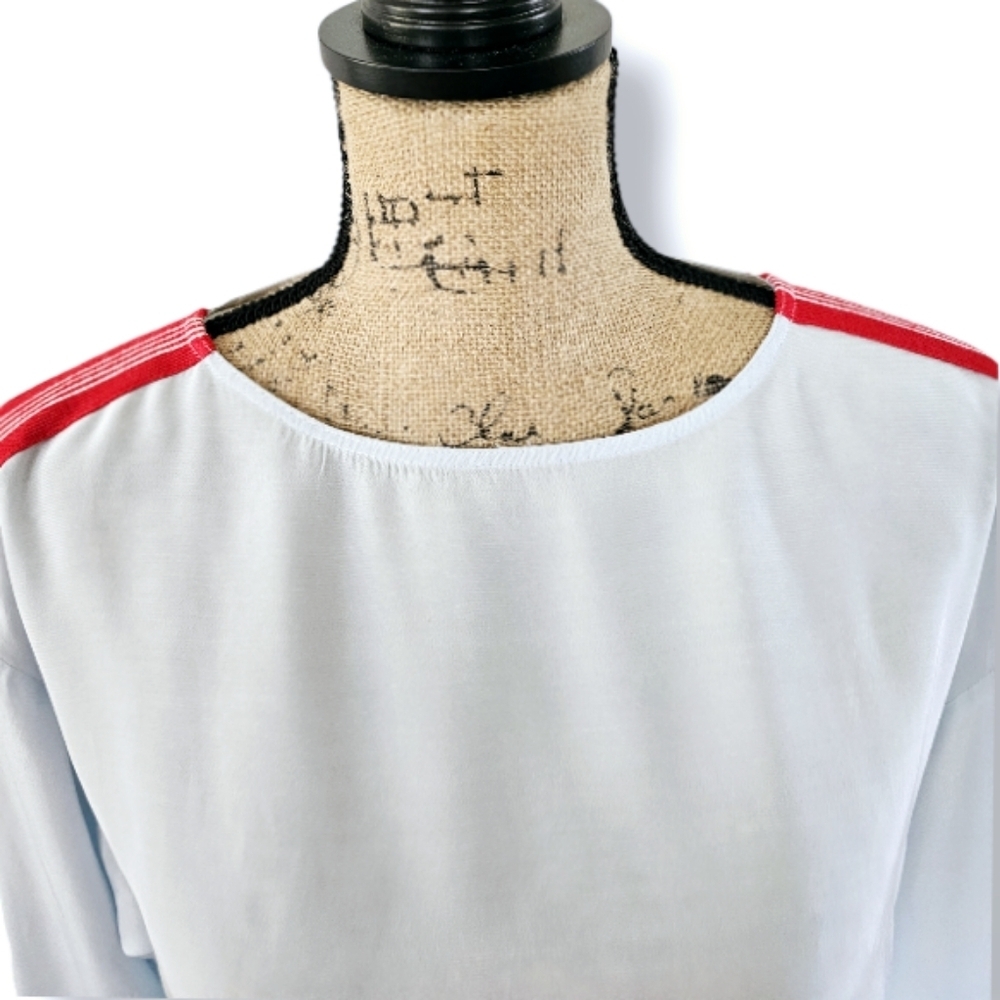 Sandro Lucienne Blue and Red Striped Cutout Top. - Picture 7 of 8